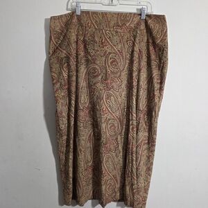 Norton McNaughton Red and Tan Paisley Suede Feel Midi Skirt